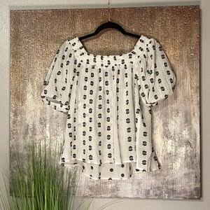 Faith & Zoe White and Black Embroidered Blouse